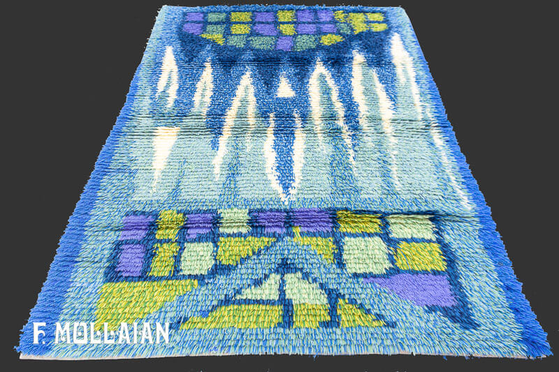 Bluish Vintage Swedish Rya Rug n°:75210289